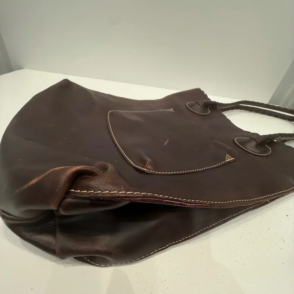 Patricia Nash Dark Brown Leather‎ Floral Cutout Scalloped Tote Bag Pink Lining